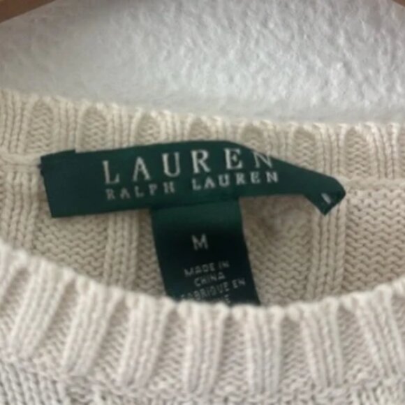 Lauren Ralph Lauren Cable Knit Pull Over Sweater Neutral Cream Preppy Sz Medium - Picture 3 of 6